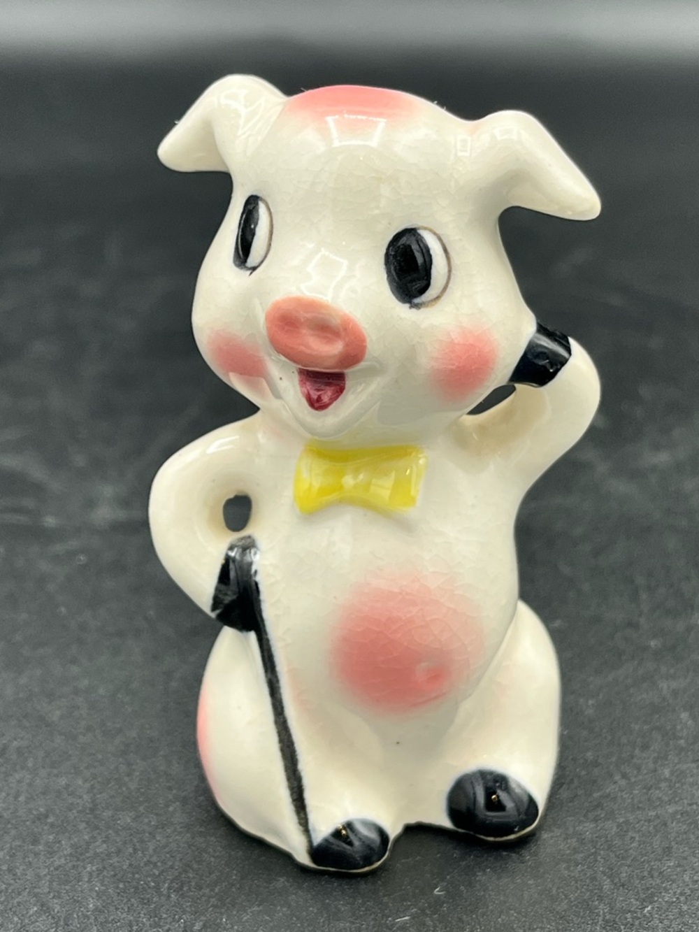 Vintage Ceramic Pig Figurine with Yellow Bow Fancy Pig